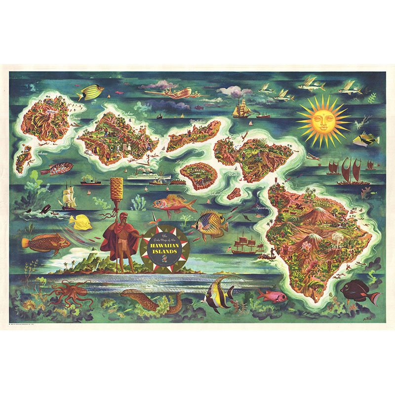 Πίνακας σε καμβά Χάρτης με τα Νησιά της Χαβάης